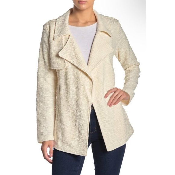 Size Small DR2 by Daniel Rainn CREME IVORY OPEN FRONT‎ TEXTURED JACKET W/POCKETS - Picture 1 of 8